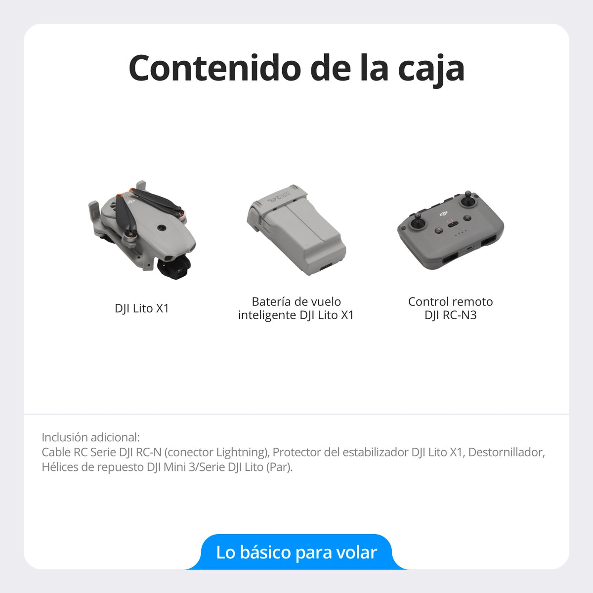DJI Lito X1 - Contenido de la caja y accesorios incluidos