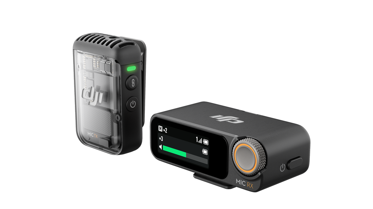 DJI Mic 2 - Vista lateral del transmisor y receptor