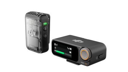 DJI Mic 2 - Vista lateral del transmisor y receptor