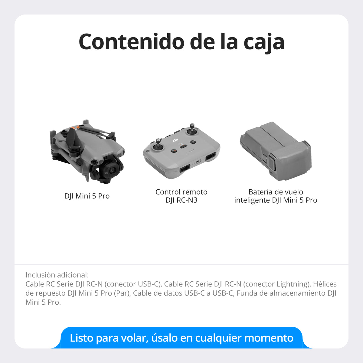 DJI Mini 5 Pro - Contenido de la caja y accesorios incluidos