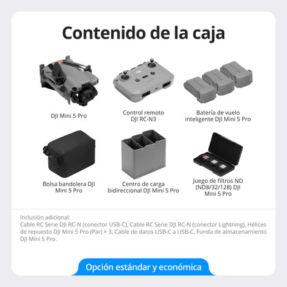 DJI Mini 5 Pro Fly More Combo - Contenido de la caja y accesorios incluidos