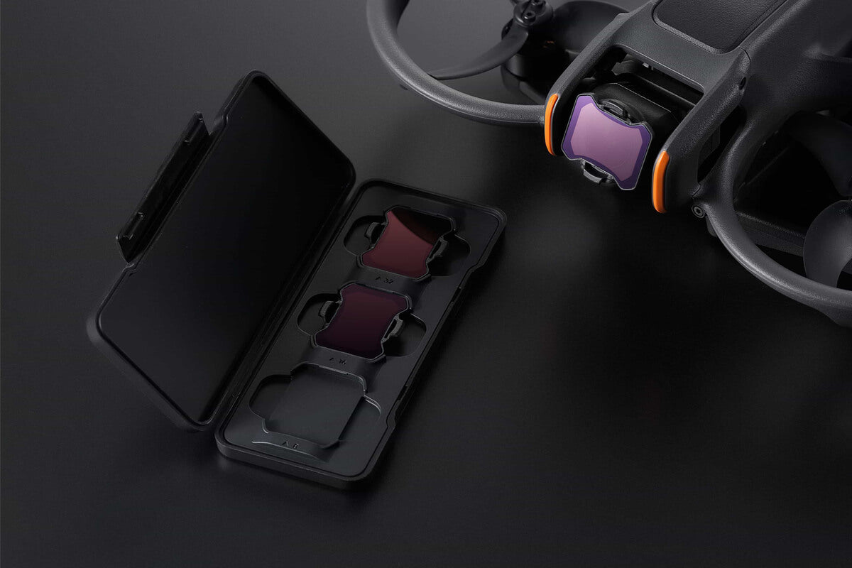 DJI Avata 2 ND Filters Set (ND8/16/32) - Filtro instalado en el dron DJI Avata 2